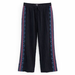 Johnny Was Boho Embroidered Wide Leg Pants Black Size Small